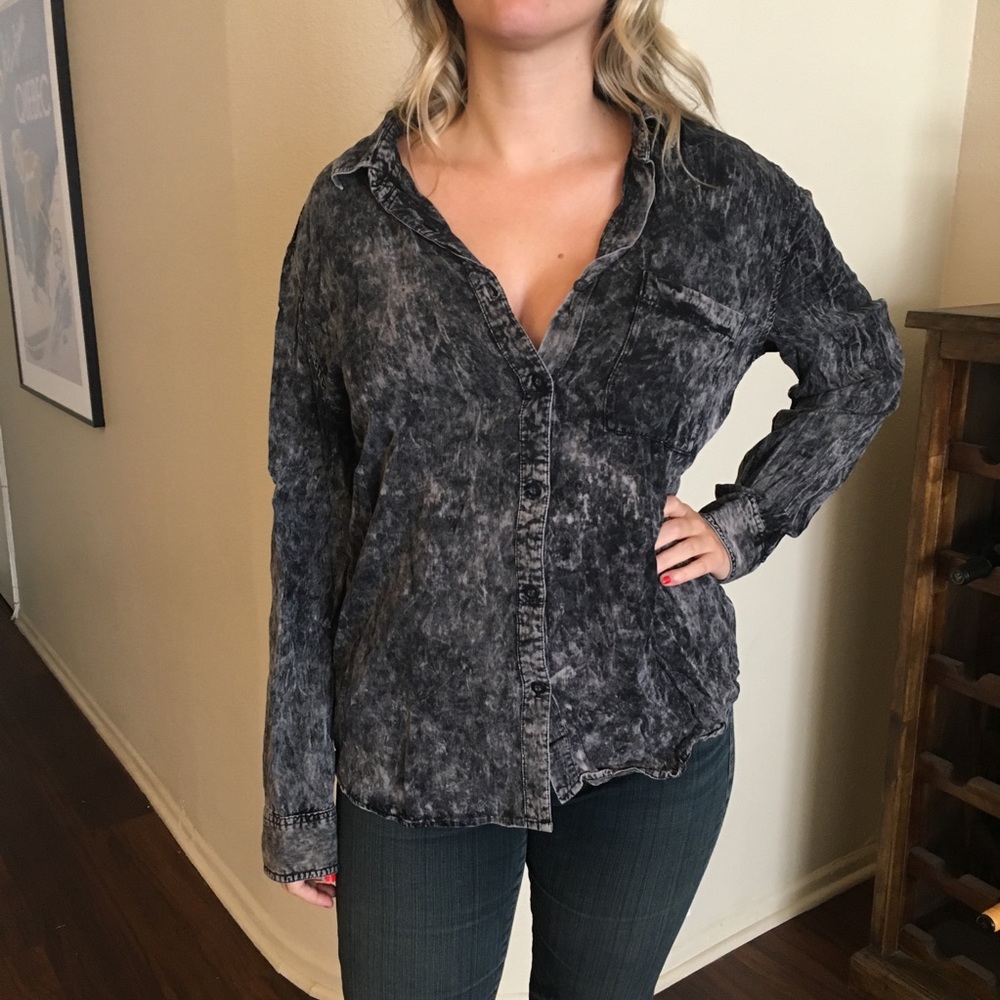 UO Acid Washed Black Button Down